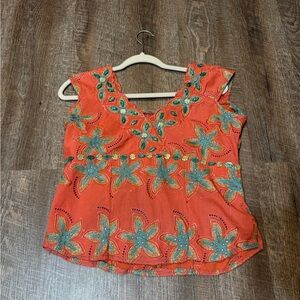 Floral Embroidered Orange Top